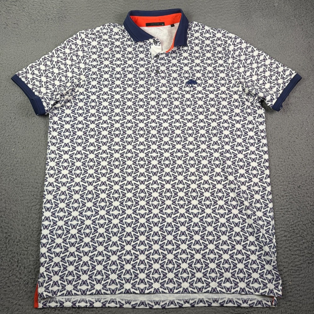 Greyson Butterfly Diaries Golf Polo Shirt Mens XL White Animal Print - Picture 2 of 9